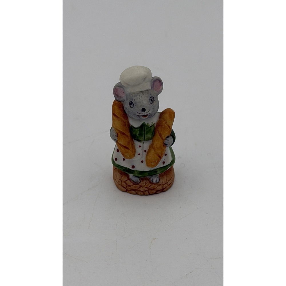 Lil Mouse Town Figurine Baker, Russ Berrie Porcelain 1.75" Miniature Vintage